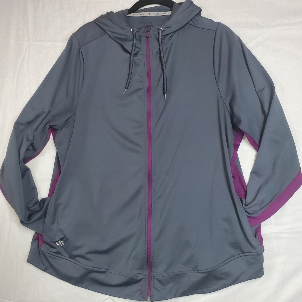 Zelos Gray and Purple Zip-Up Hoodie Size 0X - Picture 8 of 8